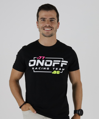 T-Shirt Preta Racing Team Com Patrocinadores