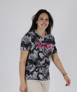 Camouflaged T-Shirt With Neon Outline Print