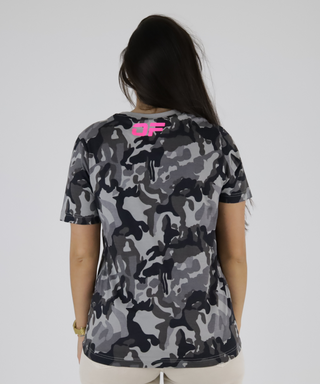 Camouflaged T-Shirt With Neon Outline Print