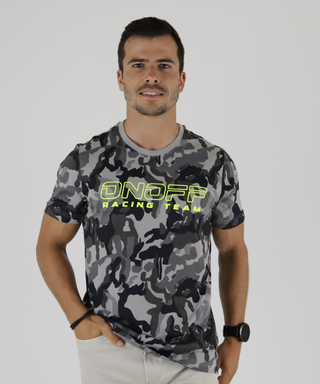 Camouflaged T-Shirt With Neon Outline Print