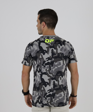 Camouflaged T-Shirt With Neon Outline Print