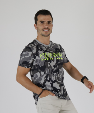 Camouflaged T-Shirt With Neon Outline Print