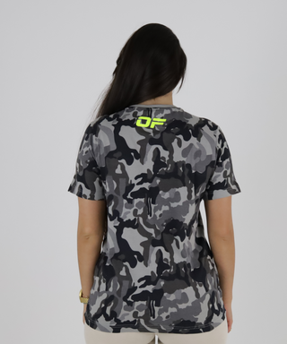 Camouflaged T-Shirt With Neon Outline Print