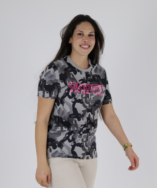 Camouflaged T-Shirt With Neon Outline Print