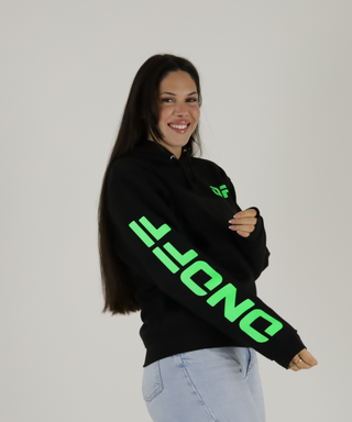 Sweat Preta Com Capuz, Com Estampado Em Cores Néon