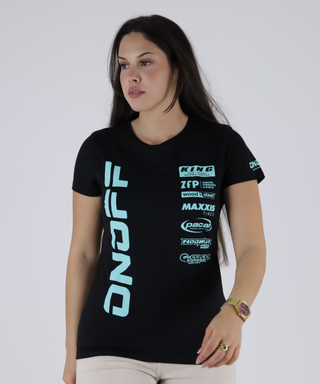 T-Shirt Preta De  Competição Com Patrocinadores ONOFF