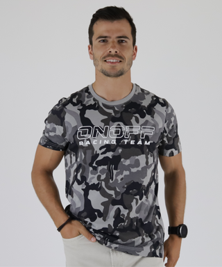 Camouflaged T-Shirt With Neon Outline Print