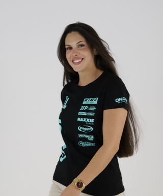 T-Shirt Preta De  Competição Com Patrocinadores ONOFF