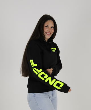 Sweat Preta Com Capuz, Com Estampado Em Cores Néon