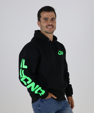 Black Sweatshirt With Hood, Printed In Neon Colors