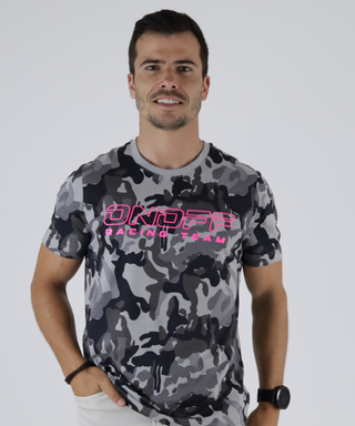 Camouflaged T-Shirt With Neon Outline Print