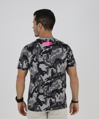 Camouflaged T-Shirt With Neon Outline Print