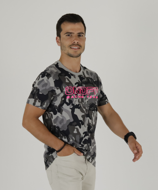 Camouflaged T-Shirt With Neon Outline Print